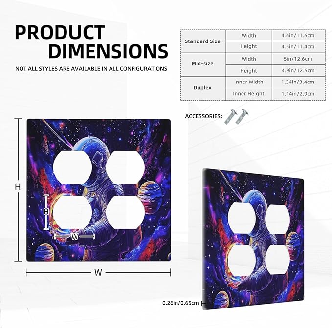 Astronaut Space Cool Galaxy Planet Outlet Covers 2 Gang Double Duplex Decorative Light Switch Covers Electrical Wallplates Socket Faceplate for Kids Room Nursery Decor