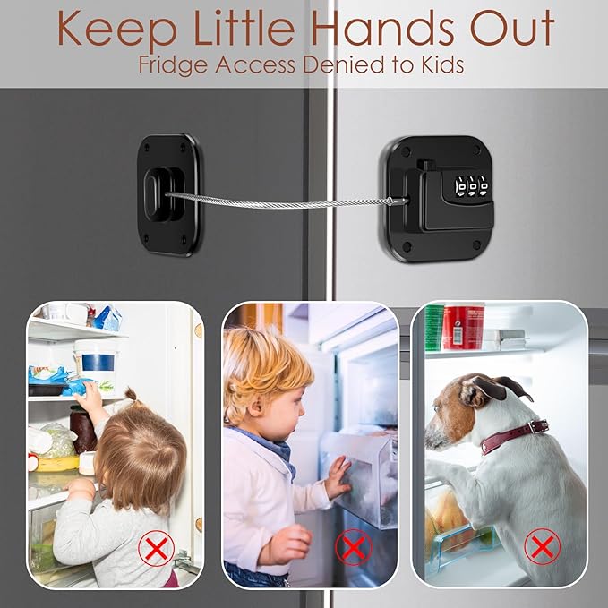 Refrigerator Lock, Combination Lock for Refrigerator Cabinets, Drawers, Heavy Duty Fridge Lock, Easy Install No Keys Needed, Black (Black-8Pack)