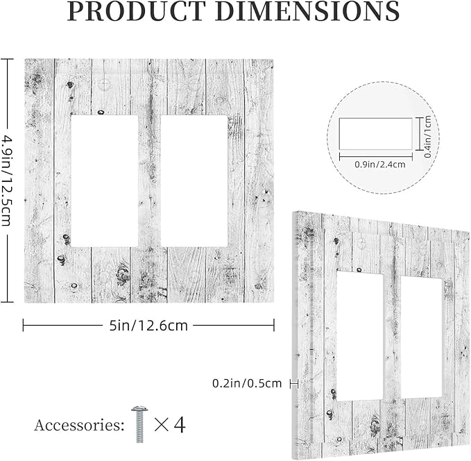 Decorative Outlet Covers Rustic White Grey Wood Grain 2 Gang Double GFCI Rocker Electrical Wall Panels Light Switch Cover Plate for Farmhouse Home Decor