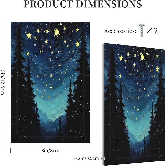 Light Switch Cover Plate Blue Starry Sky Forest Painted Star Pine Tree Oil Painting 1 Gang No Device Blank Electrical Wall Plates Faceplate Decorative Switch Plate for Bedroom Cabin Decor