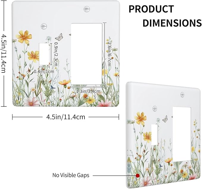 Outlet Covers Rustic Colorful Floral Butterfly Watercolor Flowers 2 Gang Combo Light Switch Cover Plate Toggle Rocker Wallplates Decorative Switch Plates and Outlet Covers for Bathroom Bedroom