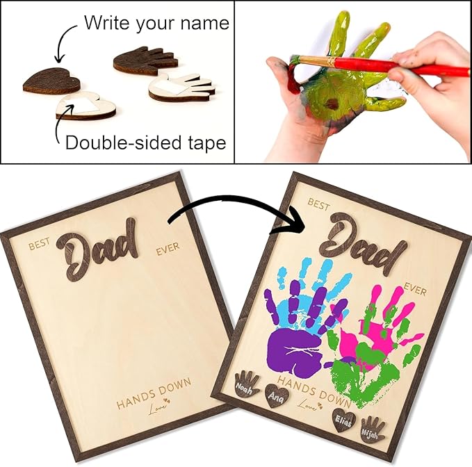 NELXI Best Dad Ever Gifts - Personalized Wooden Handprint Keepsake Frame, DIY Handprint Kit for Kids, Meaningful Family Decor and Sentimental Gift for Dad, Grandparents from Children