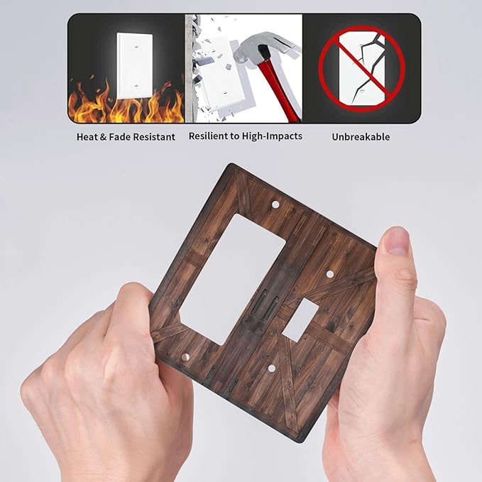 Light Switch Cover Rustic Brown Barn Door Retro Wood Plank 2 Gang Toggle Rocker Combo Wall Plates Country Decorative Switch Plates and Outlet Covers Receptacle Cover for Bathroom Home Decor