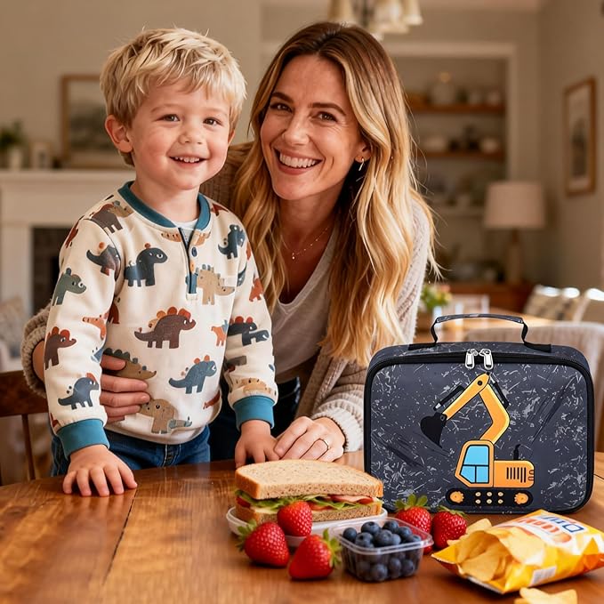 LOIDOU Lunch Box for Kids Boys Girls Insulated Lunch Bag Thermal Meal Tote Reusable Lunch Pail Bags for School Travel (Truck Gray)
