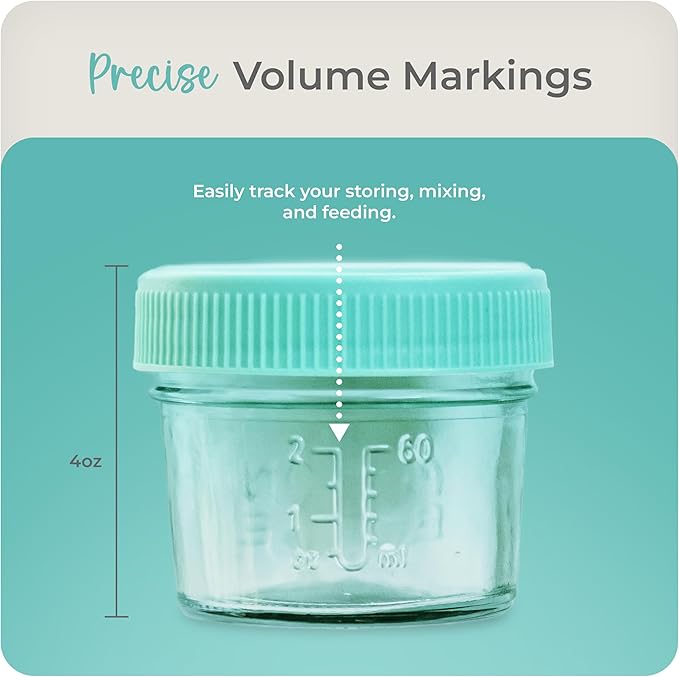 Mason Bottle 4oz Breast Milk Storage Jars (12-Pack) – Reusable Glass Baby Food Containers with Lid for Baby Formula & Breastmilk – Airtight, Stackable, Freezable (Deep Ocean)