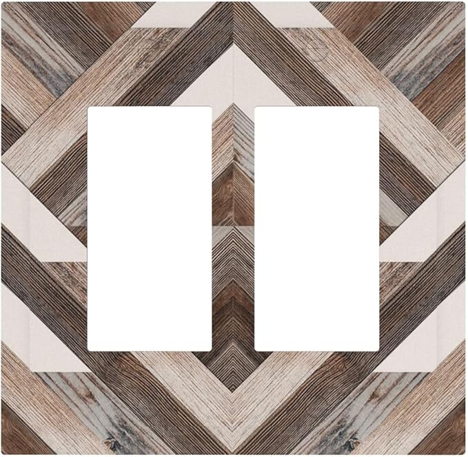 Polygon Collage Abstract Shapes Rustic Wood Panel Print Decorative Outlet Covers 2 Gang Double GFCI Rocker Electrical Wall Panels Light Switch Cover Plate for Farmhouse Bedroom Decor