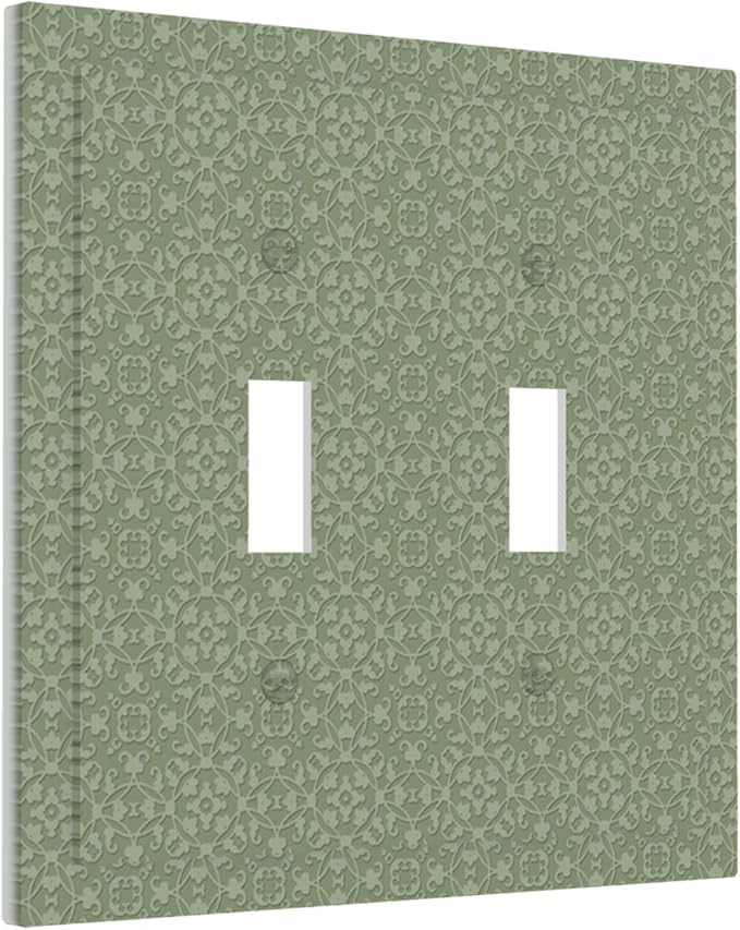 Sage Green Textured Double Toggle Switch Cover - 2-Gang Standard US Size Minimalist Botanical Weave Light Switch Covers, Modern Farmhouse Linen Texture for Neutral Decor