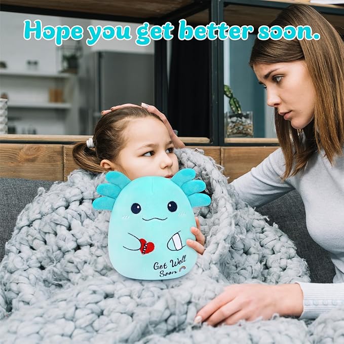 Get Well Gifts for Kids, Blue Axolotl Get Well Soon Stuffed Animal Feel Better Gifts for Kids, Kawaii Axolotl Pillow Plush Gift for Boys Girls After Surgery