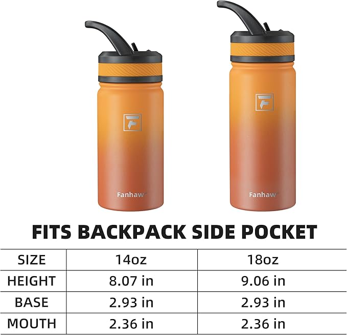 Fanhaw 18 Oz Kids Insulated Water Bottle with Straw Lid – Stainless Steel Double Wall Vacuum, Leak-Proof, BPA-Free Water Bottles for School Boys & Girls(Yellow Orange)