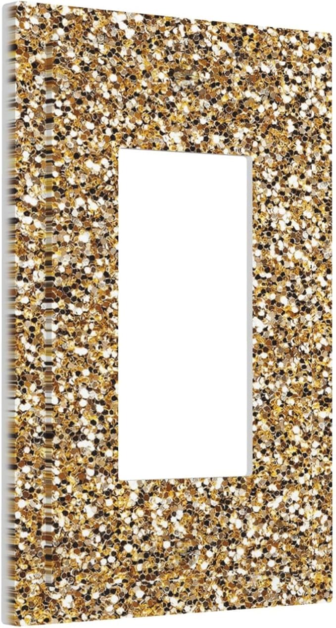Decorative Outlet Covers Gold Glitter Sequins 1 Gang Single Rocker Light Switch Cover Plate GFCI Wall Plates Electrical Switch Plate Cover for Bedroom Cabin Decor
