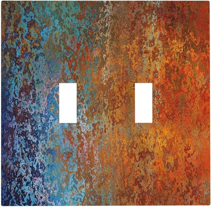 Decorative Switch Plate Covers Vintage Copper Rust 2 Gang Double Toggle Light Switch Cover Red Celestial Blue Flatprint Electric Wall Plate Dual Device Electrical Faceplate for Kitchen Room