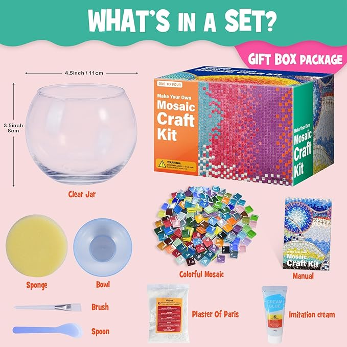 Glass Mosaic Candle Holder Kit - DIY Mosaic Kits for Adults & Crafts for Girls 8-12 - Arts and Crafts for Kids, Tealight Candle Holder for Home Decor, Birthday Easter Gifts for Kids Ages 6 7 8-12