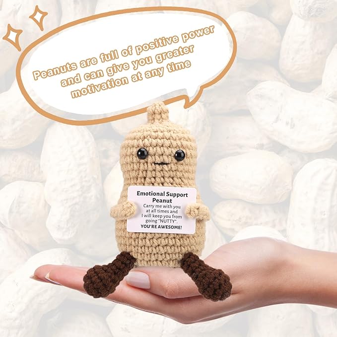 TOYMIS Positive Peanut, 3.94in Wool Yarn Funny Peanut Knitted Toys Emotional Plush Positive Support Gifts and Encouragement Decor for Birthday Anniversary Christmas