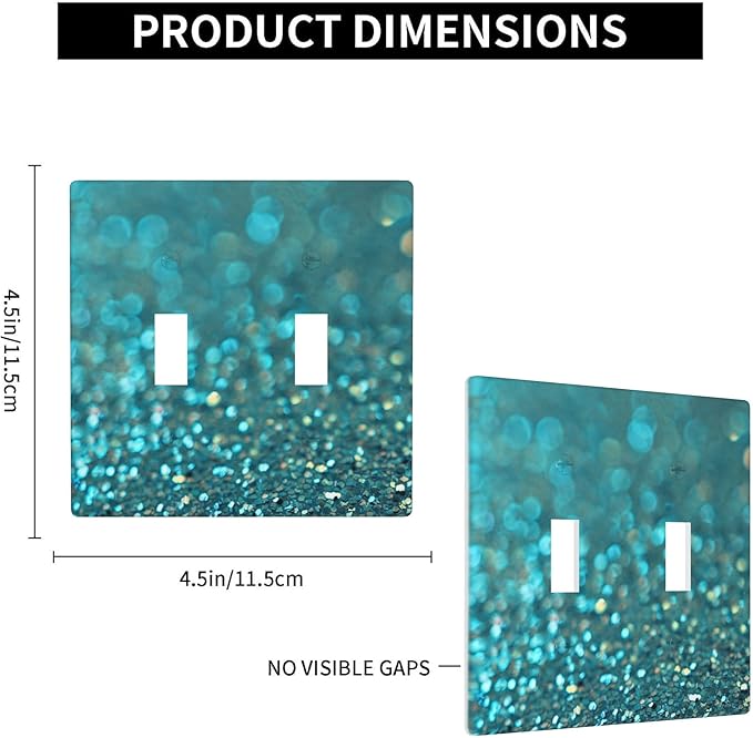2-Gang Double Toggle Switch Plate, Teal Turquoise Shiny Printed Wall Plate, Glam Boho Decor for Bathroom Vanity Bedroom