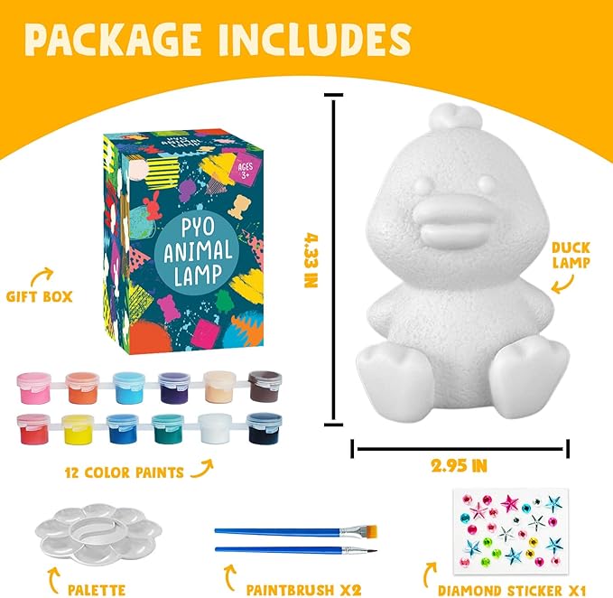 Goody King Paint Your Own Duck Lamp Kit, DIY Duck Night Light, Arts & Crafts for Kids Ages 8-12, Painting Kit for Kids, Art Supplies Birthday Party Holiday Gift for Teens Girls Boys Age 3 4 5 6 7 8+