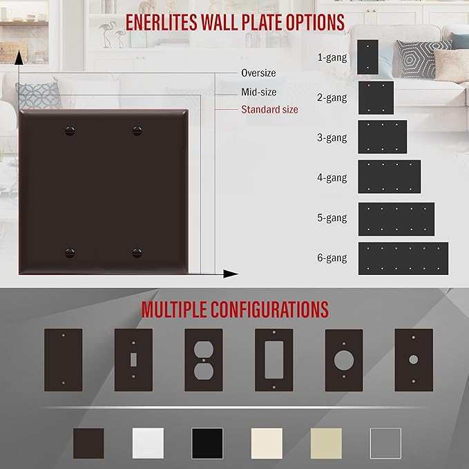 ENERLITES Double Blank Cover Wall Plate, Gloss Finish, Standard Size 2-Gang 4.50" x 4.57", Unbreakable Polycarbonate Thermoplastic, UL Listed, 8802-BR, Brown