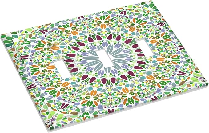 Mandala Flower Abstract Round Mosaic Floral Decorative Switch Plates 3 Gang Wall Plate Triple Toggle Light Switch Cover Faceplate Electrical Wall Panels for Bedroom Living Room Decor