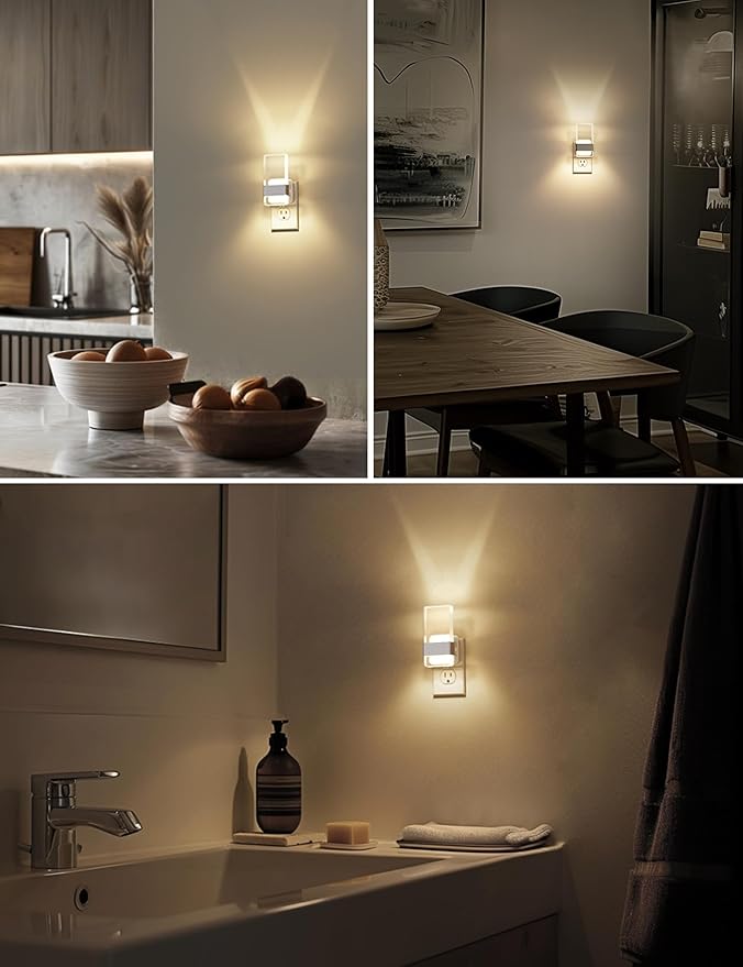L LOHAS LED Night Light, Night Lights Plug Into Wall [2 Pack], Dusk-to-Dawn Sensor Decorative Night Light, 0-100LM Dimmable Nightlight, LED Acrylic Bright Nightlights for Bathroom, Hallway, Kitchen