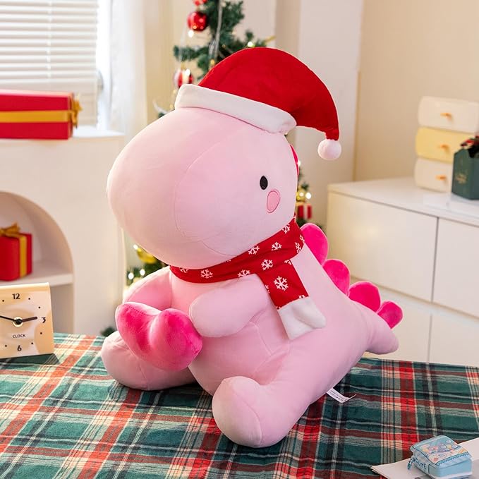 SQEQE Dinosaur Plush Pillow, Cute Loving Stuffed Dinosaur with Heart, Christmas Stuffed Animal Plush Toys Gift for Her Girls Kids (Pink, 20 Inch)