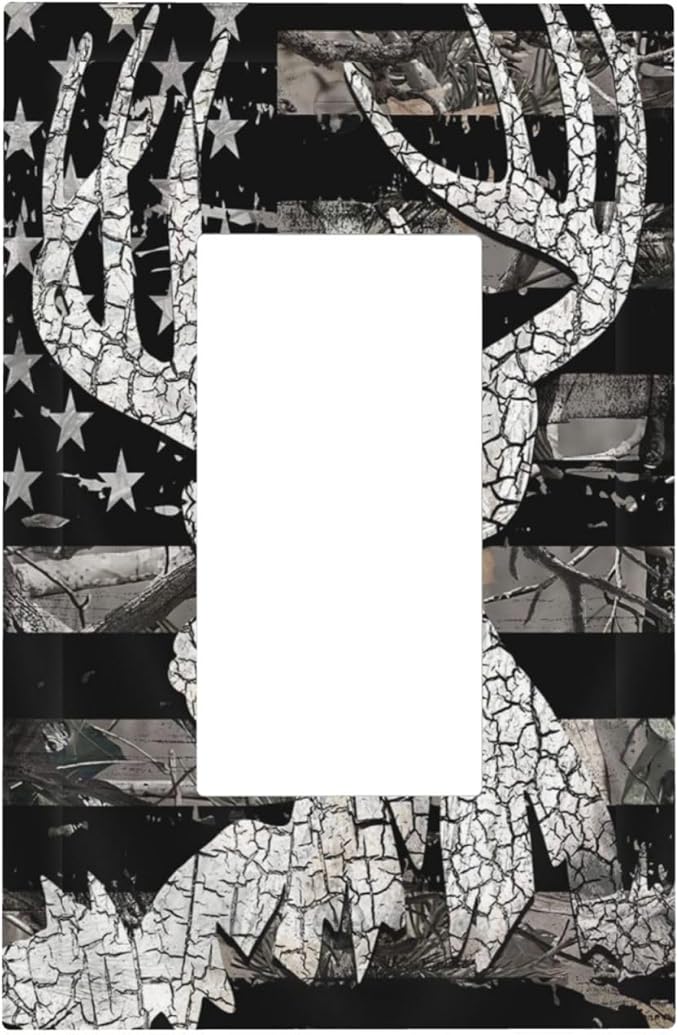 American Flag Forest Antler Deer Elk 1 Gang Rocker/Decora Outlet Light Switch Wall Plate Cover Faceplate Decorative Switchplate Kitchen Home Bedroom Decorate