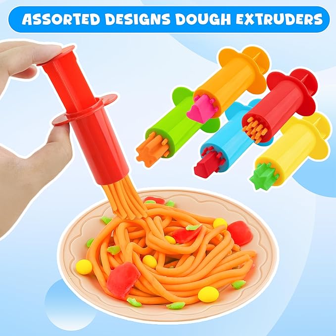 Dough Tools Kit – 12-Piece Dough Play Tools Set with 5 Extruders, Scissors, Rollers, Rolling Pins, Cutters for Kids Ages 3+