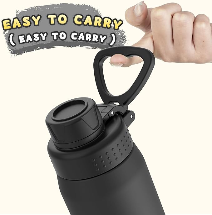 GOPPUS 15oz Kids Water Bottle with Spout Lid, Toddler Water Bottle, Stainless Steel Insulated Water Bottle, Leakproof, BPA Free, Suitable for Boys and Girls for School（Black）