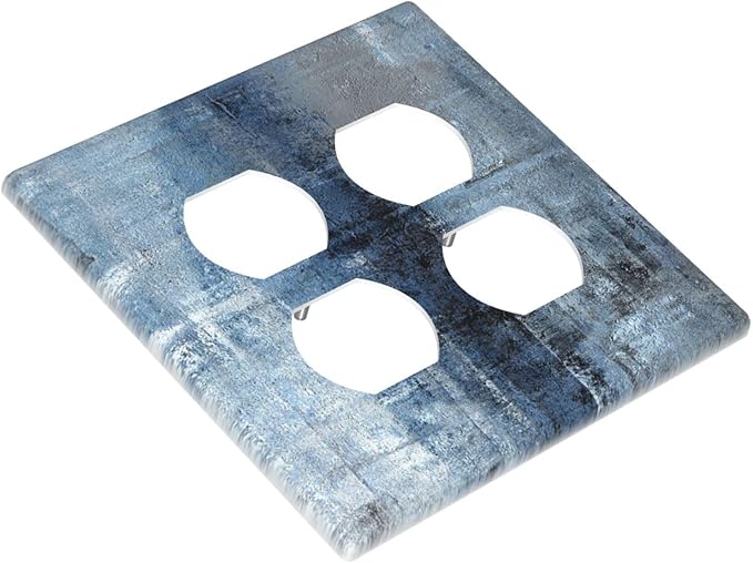 Outlet Covers Navy Blue Gray Abstract Ink Painting 2 Gang Decorative Light Switch Cover Double Duplex Wall Plates Switch Plates Electrical Socket Covers for Bathroom Bedroom Decor