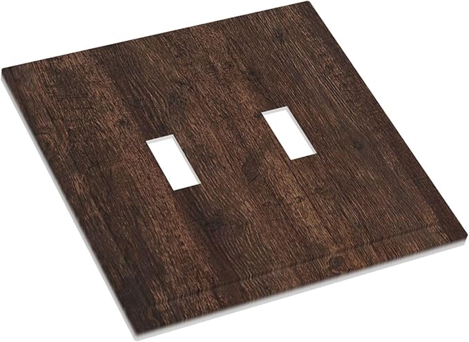 Decorative Switch Plate Cover with Rustic Dark Wood Grain & Vintage Style Design 2 Gang Wall Plate Unique Double Toggle Double Light Switch Covers for Kitchen/Living Room