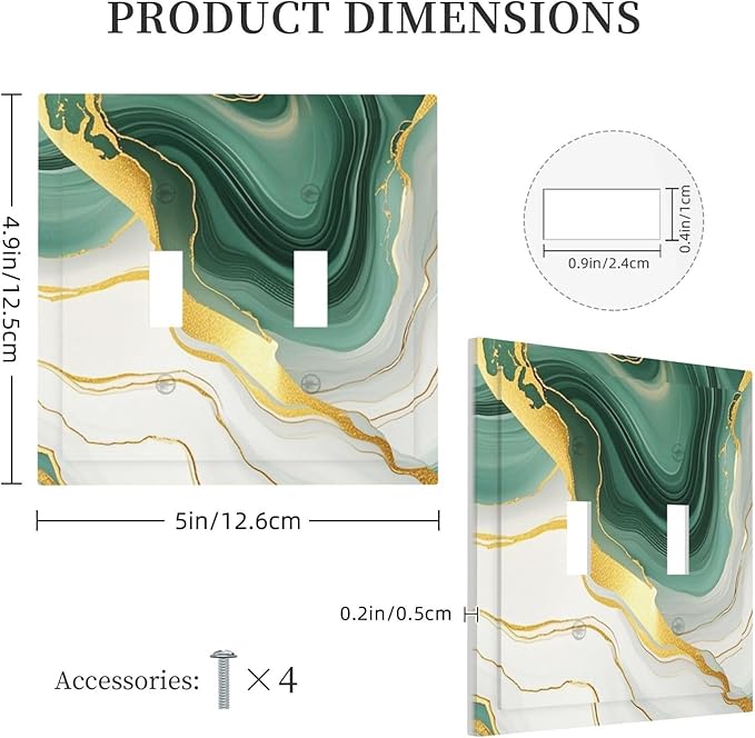 Decorative Switch Plates Turquoise Marble Texture Golden Lines 2 Gang Double Toggle Outlet Light Switch Cover Wall Plate Electrical Faceplate For Bed Room Bathroom Decor