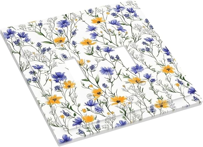 Decorative Switch Plates Floral Colorful Green Leaf Wildflower 2 Gang Double Toggle Outlet Light Switch Cover Wall Plate Electrical Faceplate For Bed Room Living Room Decor