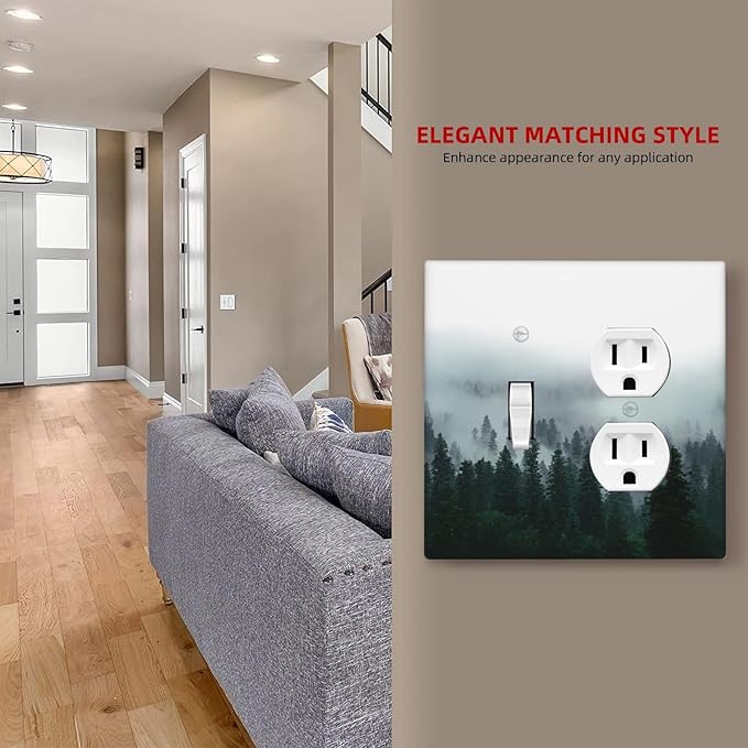 Forest Pine Forest Foggy Mountain Natural Scenery Wallplates 1 Toggle 1 Duplex Switch Plate Electrical GFCI Faceplate Decorative Light Switch Covers for Bed Room Living Room Decor