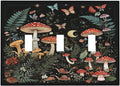 Cartoon Floral Mushroom forest Butterfly Flowers Decorative Switch Plates 3 Gang Wall Plate Faceplate Electrical Wall Panels Triple Toggle Light Switch Cover for Bedroom Kids Room Decor