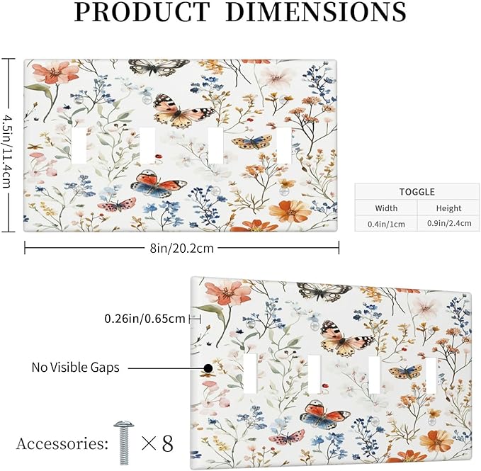 Light Switch Covers Vintage Wildflowers Plants Floral Quad Toggle Electrical Faceplate 4 Gang Wall Plate Decorative Switch Plates For Bed Room Living Room Decor