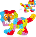 LovesTown Wooden Puzzles for Kids, Double Sided Lion Jigsaw with Alphabet & Numbers, Montessori Educational Toy for Toddlers, Chunky Animal Gift