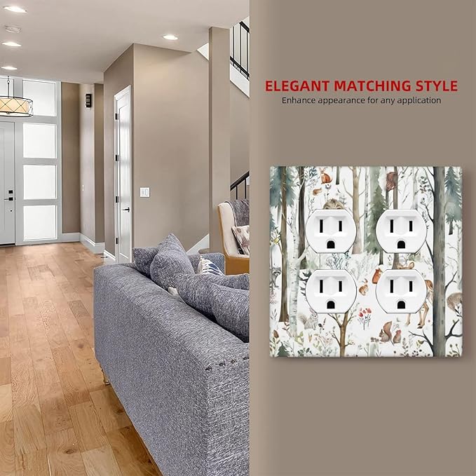 Snow Bear Fox Deer Forest Squirrel Wild Life Animal Outlet Covers 2 Gang Double Duplex Decorative Light Switch Covers Electrical Wallplates Socket Faceplate for Farmhouse Kids Room Decor