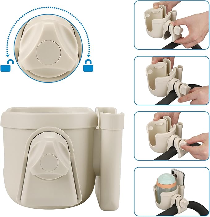 Accmor Stroller Cup Holder with Phone Holder, Bike Cup Holder, Universal Cup Holder for Uppababy Nuna Doona Strollers, 2-in-1 Cup Phone Holder for Stroller Bike Accessory