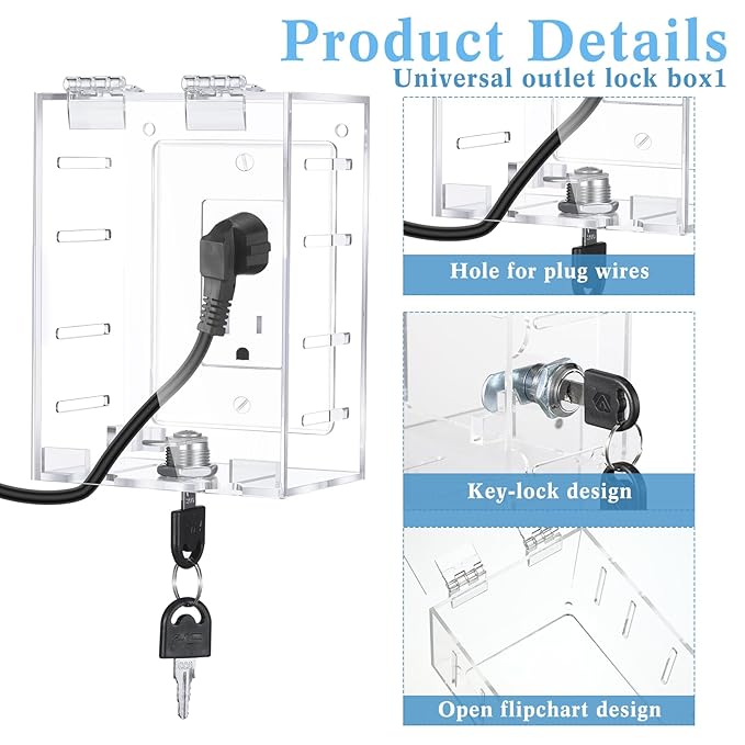 Briwooody 2 Pcs Baby Safety Outlet Cover Box Clear Outlet Covers with Key Outlet Cover for Electrical Outlets Easy Install, Provides Extra Space Inside for Plugs, Adapters