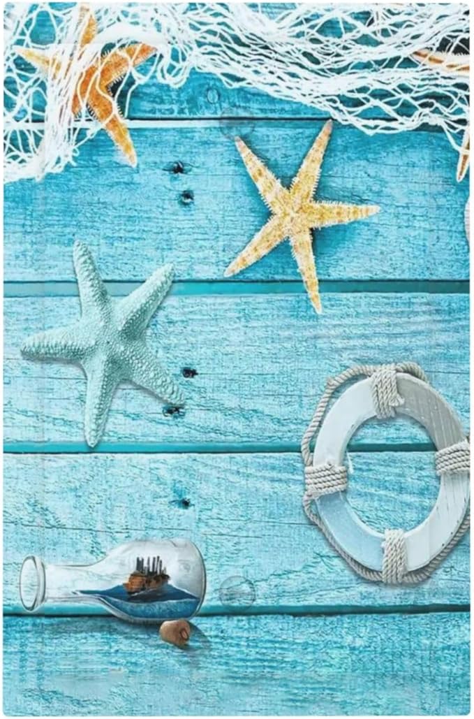 Turquoise Teal Fishing Net Wood Plank 1 Gang No Device Wall Plate Decorative Blank Light Switch Cover Switchplate Electrical Faceplate for Bathroom Home Bedroom Art Decor