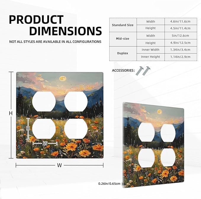 Sunset Wild Flower Field Floral Nature Landscape Outlet Covers 2 Gang Double Duplex Decorative Light Switch Covers Electrical Wallplates Socket Faceplate for Farmhouse Bedroom Decor