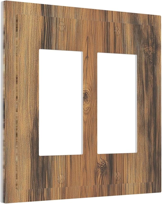 Decorative Outlet Covers Vintage Rustic Country Brown Wood 2 Gang Double Gfci Rocker Electrical Wall Panels Light Switch Cover Plate For Farmhouse Cabin Decor