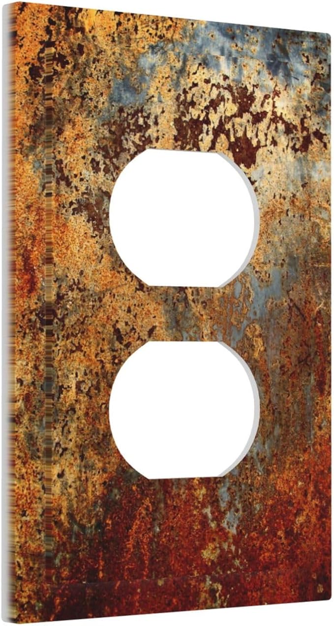 Shabby Old Aged Rust Rusty Tumbled Antique Brass Patina Copper Metal 1 Gang Electrical Device Duplex Receptacle Light Switch Outlet Cover Wall Plate Electric Plug Socket Cover Decorative Switchplate