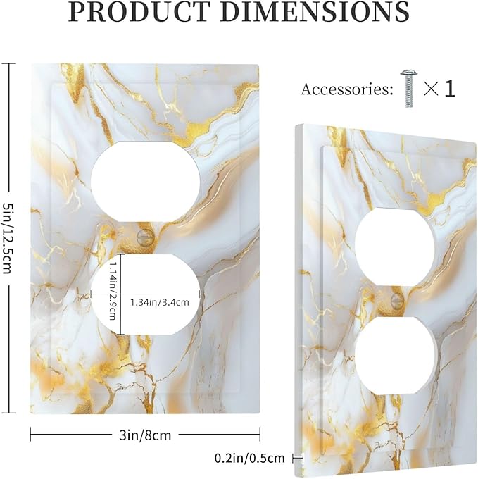 Decorative Outlet Covers Abstract Gold Marble Design with White & Gold 1 Gang Duplex Light Switch Cover Plate Unique Wall Plates Switchplate Cover for Modern Luxurious Decor