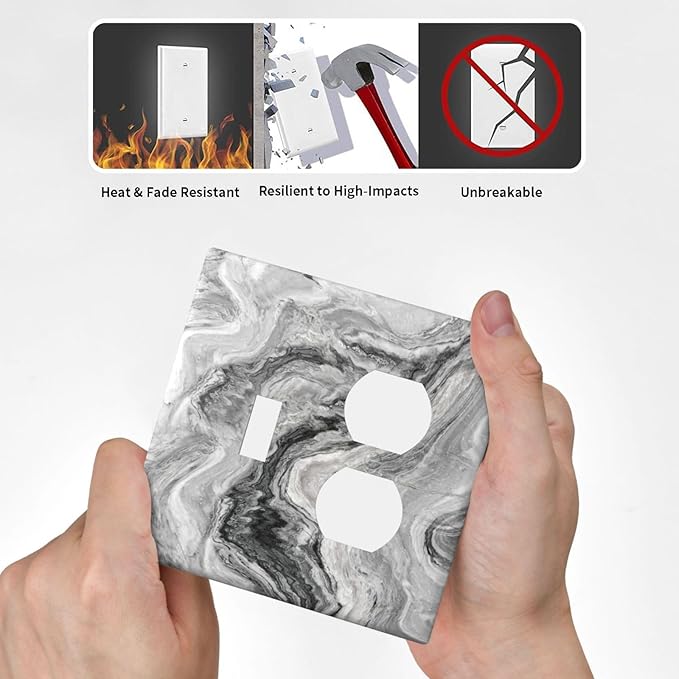 Beautiful Grey Marble Texture Simple Abstract Print Wallplates 1 Toggle 1 Duplex Switch Plate Electrical GFCI Faceplate Decorative Light Switch Covers for Bathroom Kitchen Decor