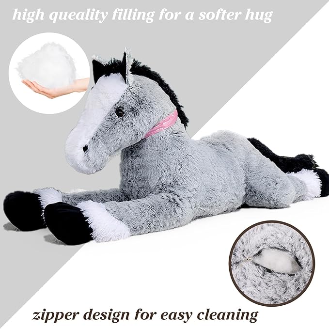 Tezituor 3ft Large Horse Stuffed Animal, 35 Inch Rideable Stuffed Pony Farm Plush Toy, Big Soft Horse Plush Body Pillow Christmas Birthday Gift for Kids