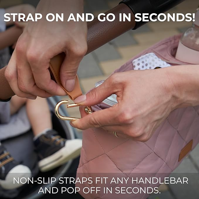 Beautiful Stroller Caddy Organizer With 2 Cup Holders – Luxury Stroller Bag, Universal Fit, Leather Straps & Zipper Pocket – Spacious Accessories Perfectly Fits Doona, Nuna & Uppababy Strollers