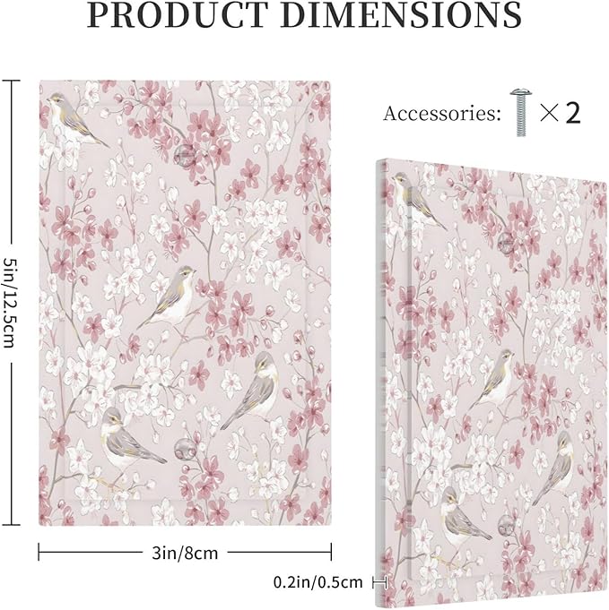 Pink Sakura Cherry Blossom Vintage Bird Floral Flower Light Switch Cover Plate 1 Gang No Device Blank Electrical Wall Plates Faceplate Decorative Switch Plate Covers for Bedroom Living Room Decor