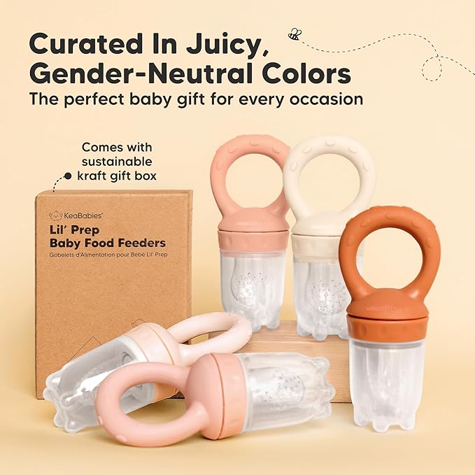 KeaBabies Baby Fruit Feeder 2pk - Silicone Baby Food Feeder for Babies 6-12 Months, Breast Milk Popsicle Teether, Weaning, Pacifier, Freeze Frozen Solid Food, Infant Feeding Essential (Roseate)