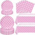 62Pcs Birthday Party Decorations with Dots Design, Pink Polka Dot Party Supplies Includes 20 9'' Plates, 20 7'' Plates, 20 Napkins and 2 Tablecloth for Birthday Minnie Mouse Theme Party Decorations