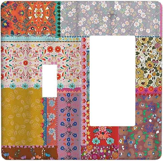 Light Switch Cover Boho Patchwork Bohemian Stitching Colorful Floral 2 Gang Toggle Rocker Combo Wall Plates Decorative Switch Plates and Outlet Covers Receptacle Cover for Bathroom Home Decor