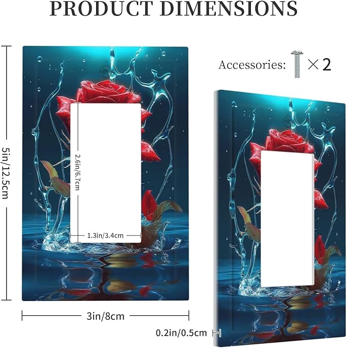 Red Rose Blue Water Drips 1 Gang Rocker Light Switch Plate Single Decora Outlet Wall Plate Cover Faceplate Decorative Switchplate GFCI for Kidroom Bathroom Living Room Bedroom Decorate